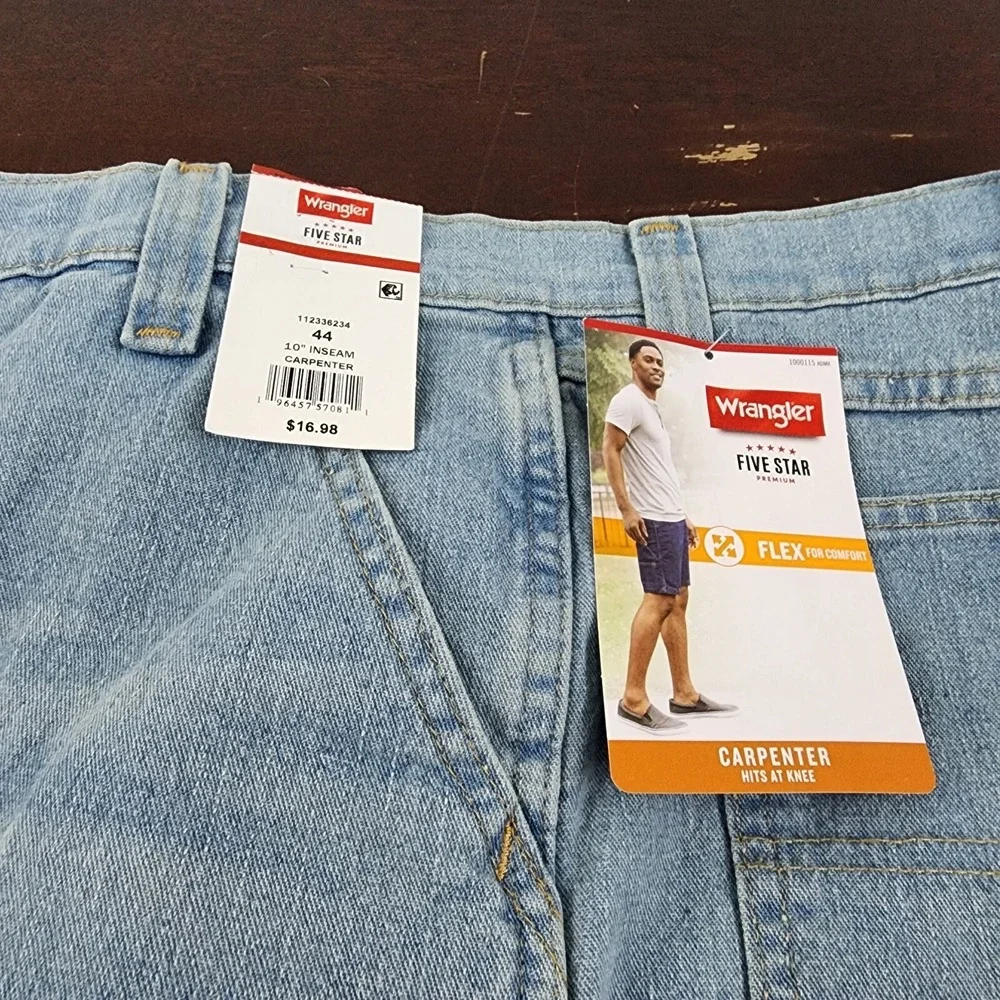 Wrangler Mens‎ 44 Relaxed Fit FLEX Denim Jean Shorts Cotton Blend 10
